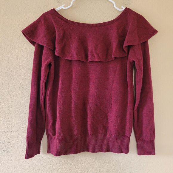Banana Republic Cashmere Merino Wool Burgundy Red Sweater Sz Xsmall Ruffle Neck - Picture 6 of 6